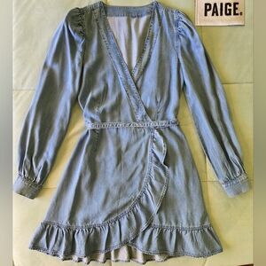 EUC PAIGE Light Blue Lyocell V-Neck Wrap Dress, Size Small